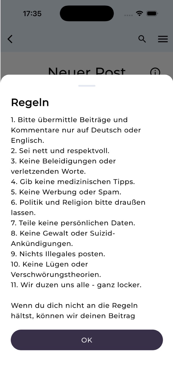 Community-Regeln beim Schreiben eines neuen Beitrags