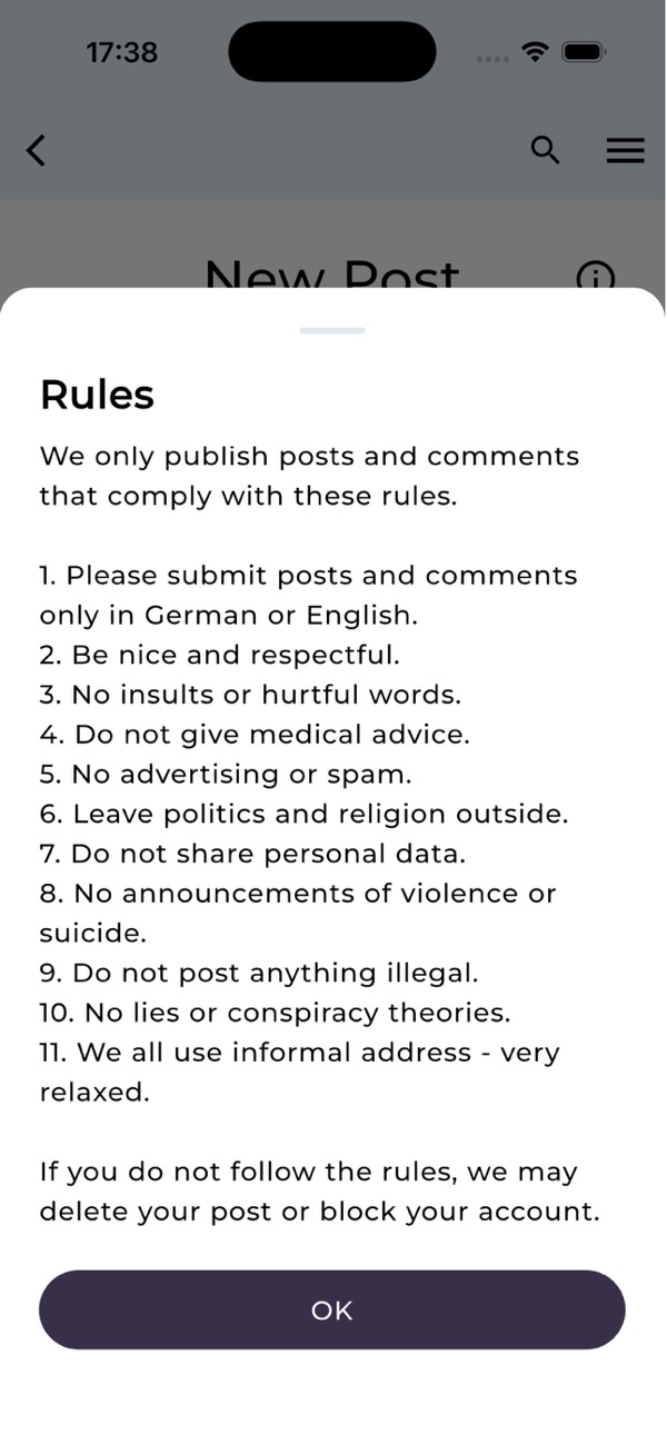 Community rules shown when writing a new post